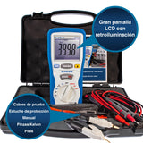 PeakTech 2705 – Miliamperímetro digital con cables de prueba Kelvin de 4 pines, TUV/GS, medición de miliohmios, corriente, multímetro, probador de continuidad, gráfico de barras - CAT III 1000 V