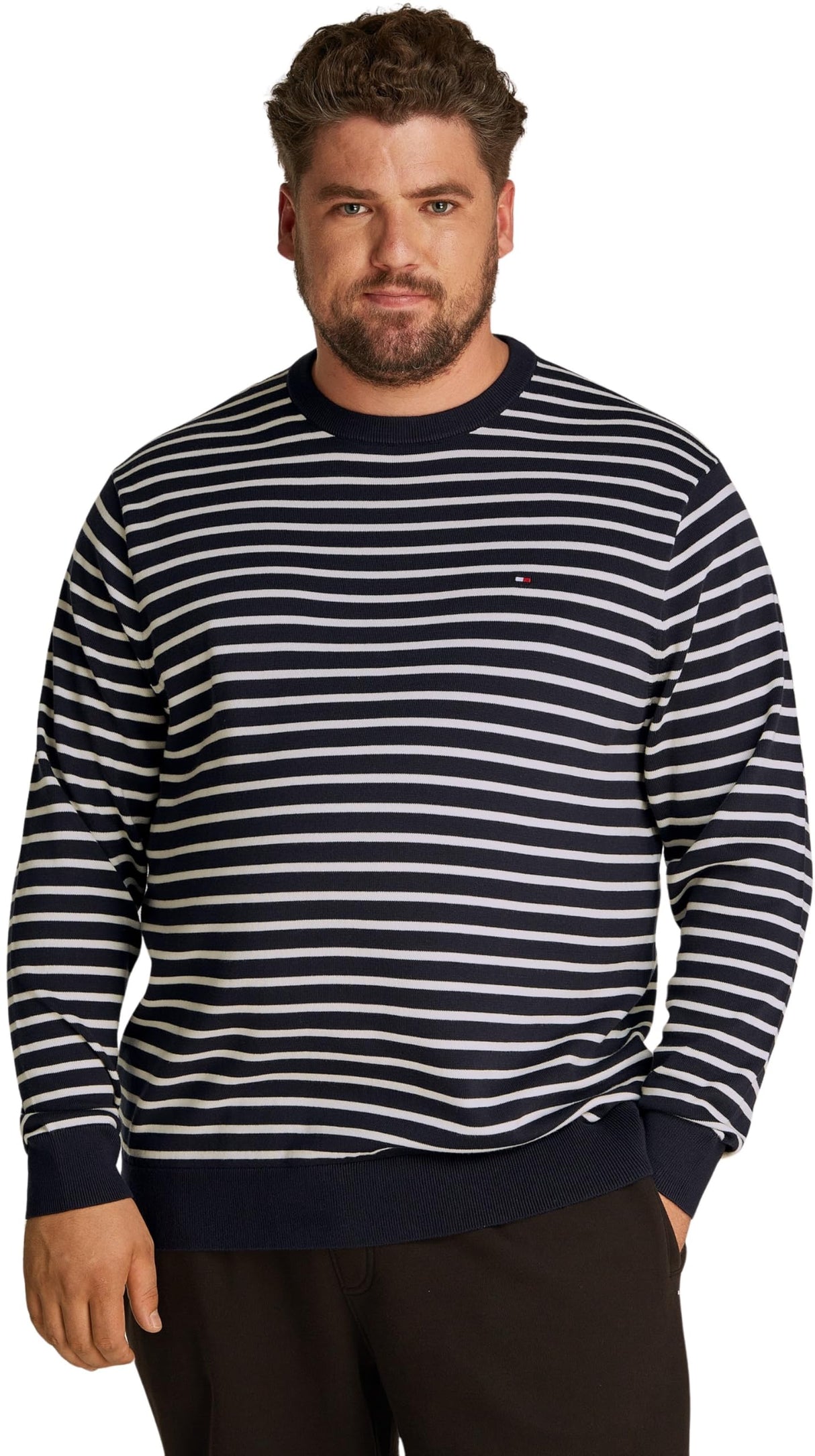 Tommy Hilfiger Jersey Hombre Essential Cotton con Cuello Redondo, Multicolor (Desert Sky/Ivory Petal), XXL