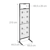 relaxdays 10029569 Mostrador de Tienda, Panel Expositor de Rejilla, 10 Ganchos, Acero, 21x65,5x44,5 cm, 1 Ud, Negro