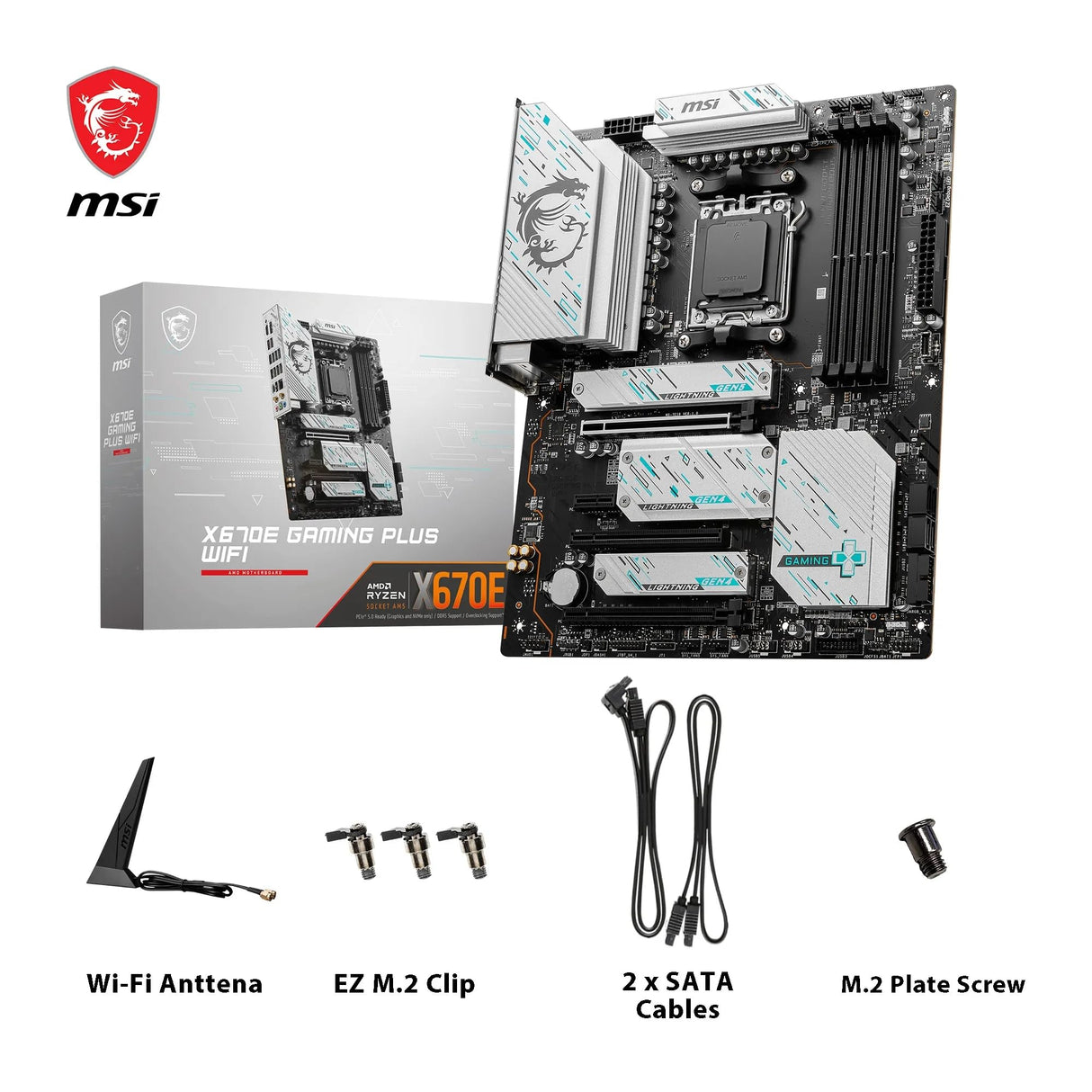 MSI X670E Gaming Plus WiFi - Placa Base WiFi para Juegos (procesadores AMD Ryzen Serie 9000/8000/7000, AM5, DDR5, PCIe 5.0, SATA 6Gb/s, Ranuras M.2, USB 3.2 Gen 2, Wi-Fi 6E, Bluetooth 5.3