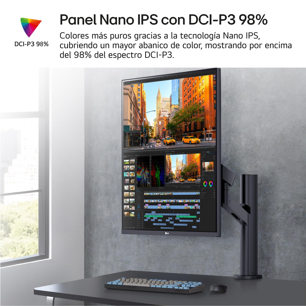 LG 28MQ780-B - Monitor DualUp Ergo 28 pulgadas, Panel NanoIPS SDQHD 16:18 (2560x2880), 300nits, 1000:1, DCI-P3 98%, HDMIx2, DPx1, USB-Cx1, Modo (2PBP) KVM integrado, Soporte Ergo, Color Negro