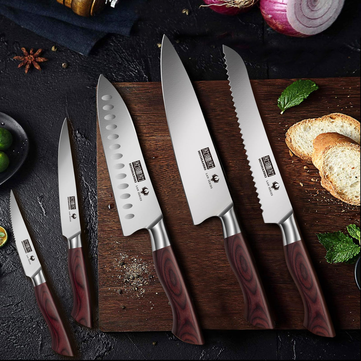 HOSHANHO Juego de Cuchillos de Cocina de 18 Piezas, Juego de Cuchillos de Chef de Acero Inoxidable de Alto Carbono, Juegos de Cuchillos con Bloque Profesional Ultra Afilado con Tijeras