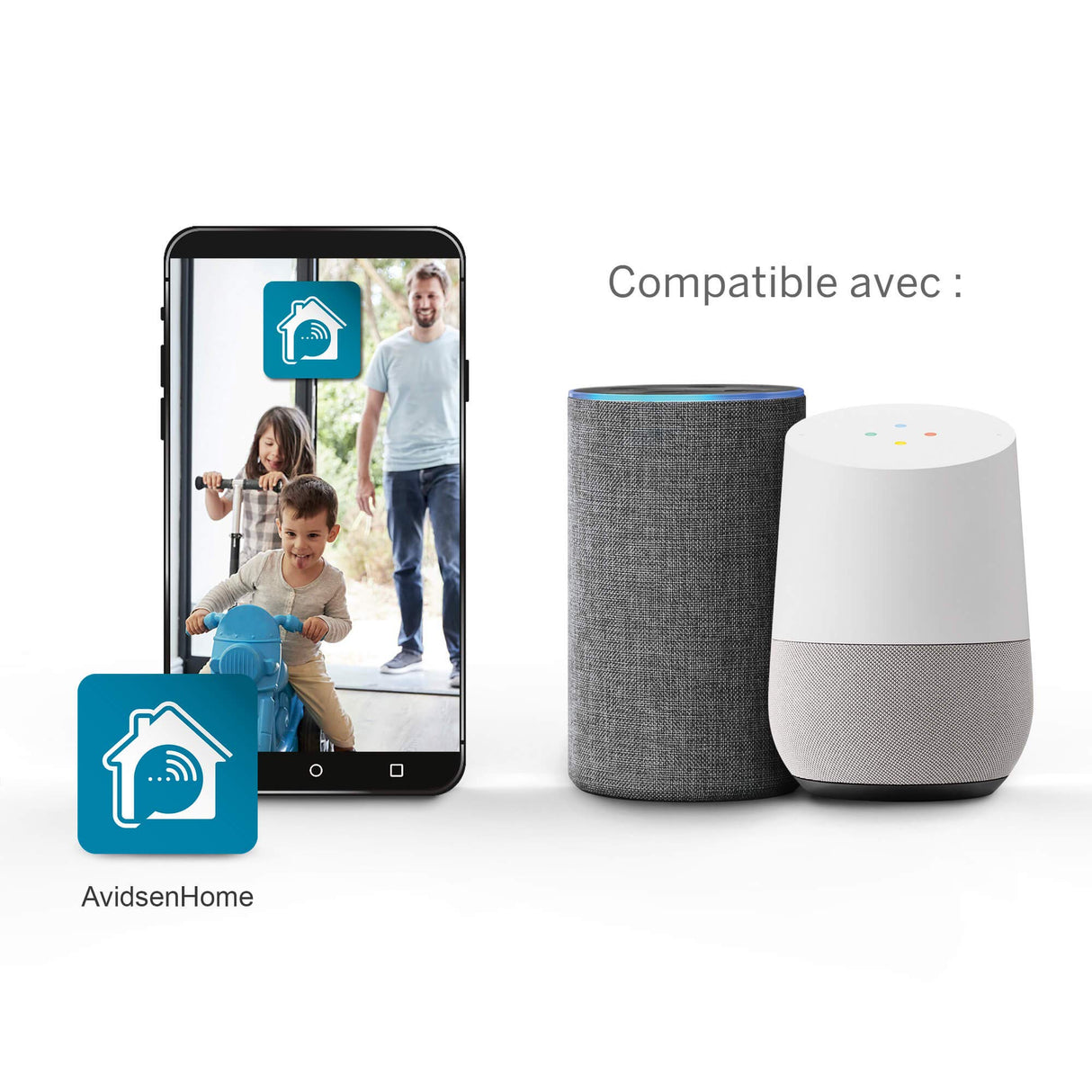AVIDSEN HomeCam Spotlight - Cámara de vigilancia Inteligente para Exteriores, con lámpara LED integrada, aplicación para Smartphone, sin suscripción, WiFi, detección de Movimiento, visión Nocturna,