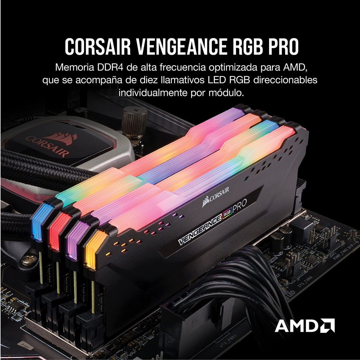 Corsair Vengeance RGB Pro 32 GB (2 x 16 GB) DDR4 3600 MHz C18, Kit de Memoria de Alto Rendimiento (AMD optimizado), Ordenador de escritorio, Negro