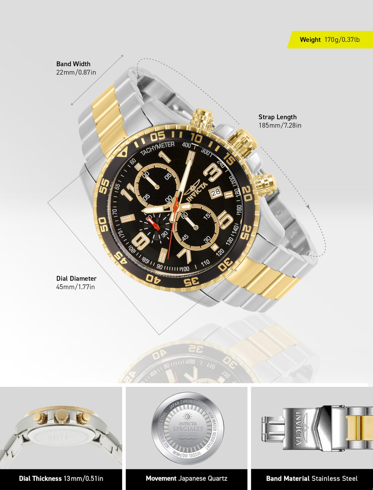Invicta Specialty Reloj Cuarzo para Hombre de acero inoxidable - 45mm