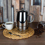 Café Stal BEC-06M Café Stål Bellux Range 18/10 - Cafetera espresso de acero inoxidable estilo clásico para estufa, diseño de olla Moka italiana, asas huecas de tacto frío, 6 tazas (280 ml)