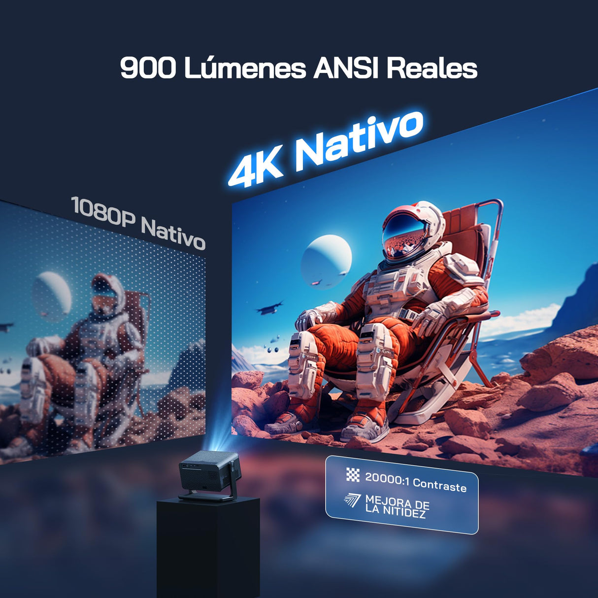 WOLFANG 28000 Lúmenes Proyector Portátil 【Netflix Oficial & Autofocus/Keystone】, Mini Proyector 4K con Bluetooth 5.2 y WiFi 6, Proyector Inteligente con Soporte de 180° para Pantalla de 300"