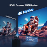 WOLFANG 28000 Lúmenes Proyector Portátil 【Netflix Oficial & Autofocus/Keystone】, Mini Proyector 4K con Bluetooth 5.2 y WiFi 6, Proyector Inteligente con Soporte de 180° para Pantalla de 300"