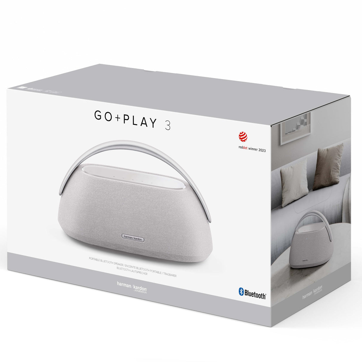 Harman Kardon Go Plus Play 3 Altavoz portátil, con Sonido estéreo, diseño Elegante, tecnología Bluetooth, Controles táctiles intuitivos y duración de batería de hasta 8 hrs, Gris, Enchufe EU (Tipo C)