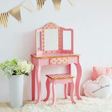 Teamson Kids Mesa de Tocador Rosa de Madera con Espejo y Taburete TD-11670L