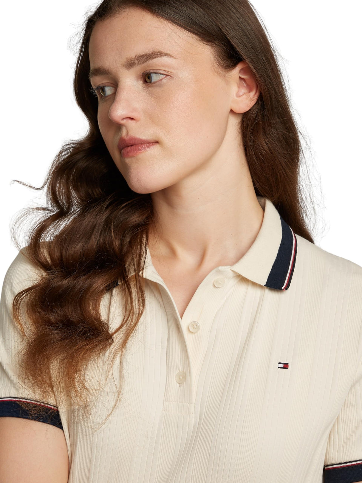 Tommy Hilfiger Polo de Manga Corta para Mujer Regular Fit, Beige (Calico), XL