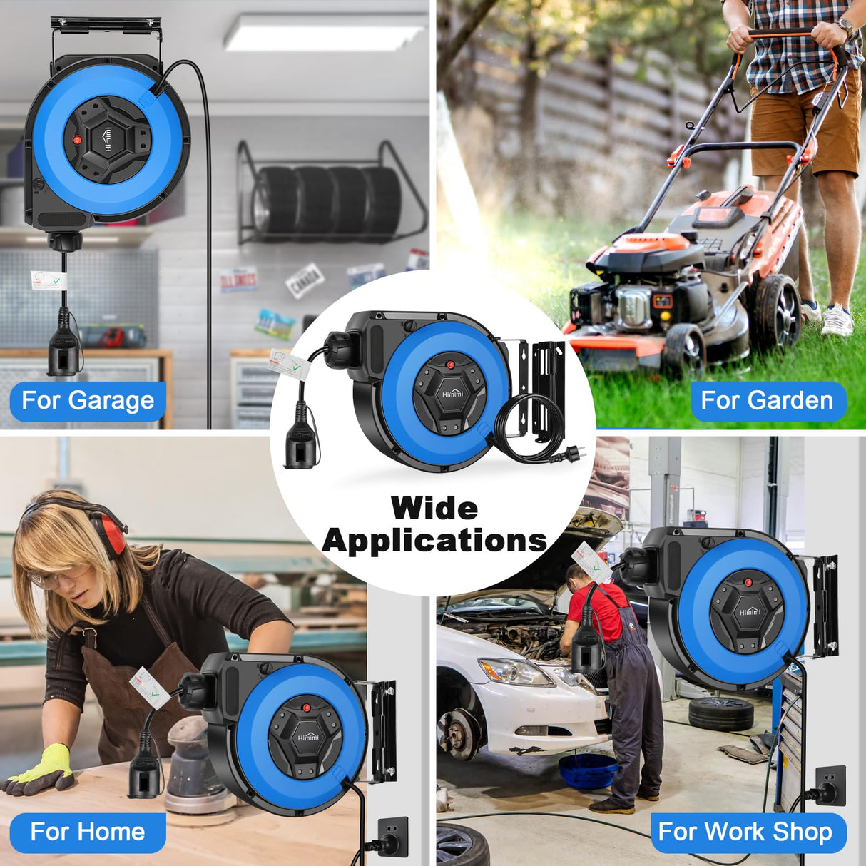 Enrollador de cable automático con soporte profesional 15 m + 2m| Enrollador retráctil montado pared y techo | 1500 W ~ 3000 W| carretes de cable automática | Giratorio 180° | Nivel de protección IP44