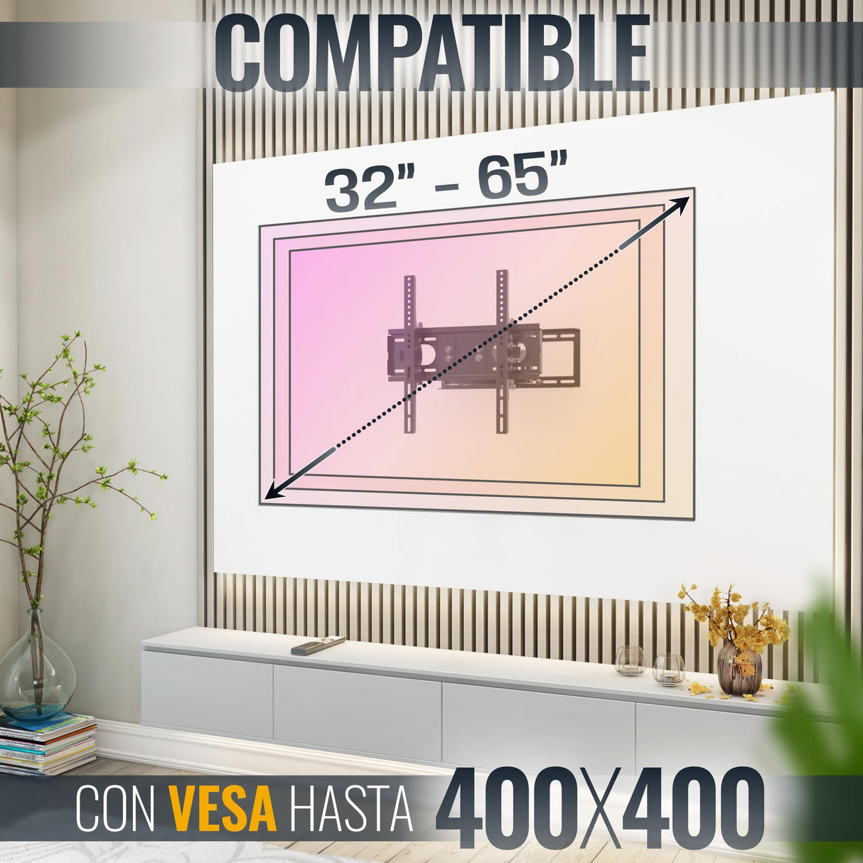 RICOO Soporte TV Pared Giratorio Inclinable Televisión 32-65" (81-165cm) R28 Brazo Universal Televisor LED/LCD/Curvo VESA 200x200-400x400 Negro