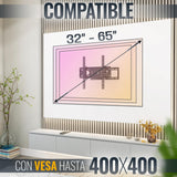 RICOO Soporte TV Pared Giratorio Inclinable Televisión 32-65" (81-165cm) R28 Brazo Universal Televisor LED/LCD/Curvo VESA 200x200-400x400 Negro