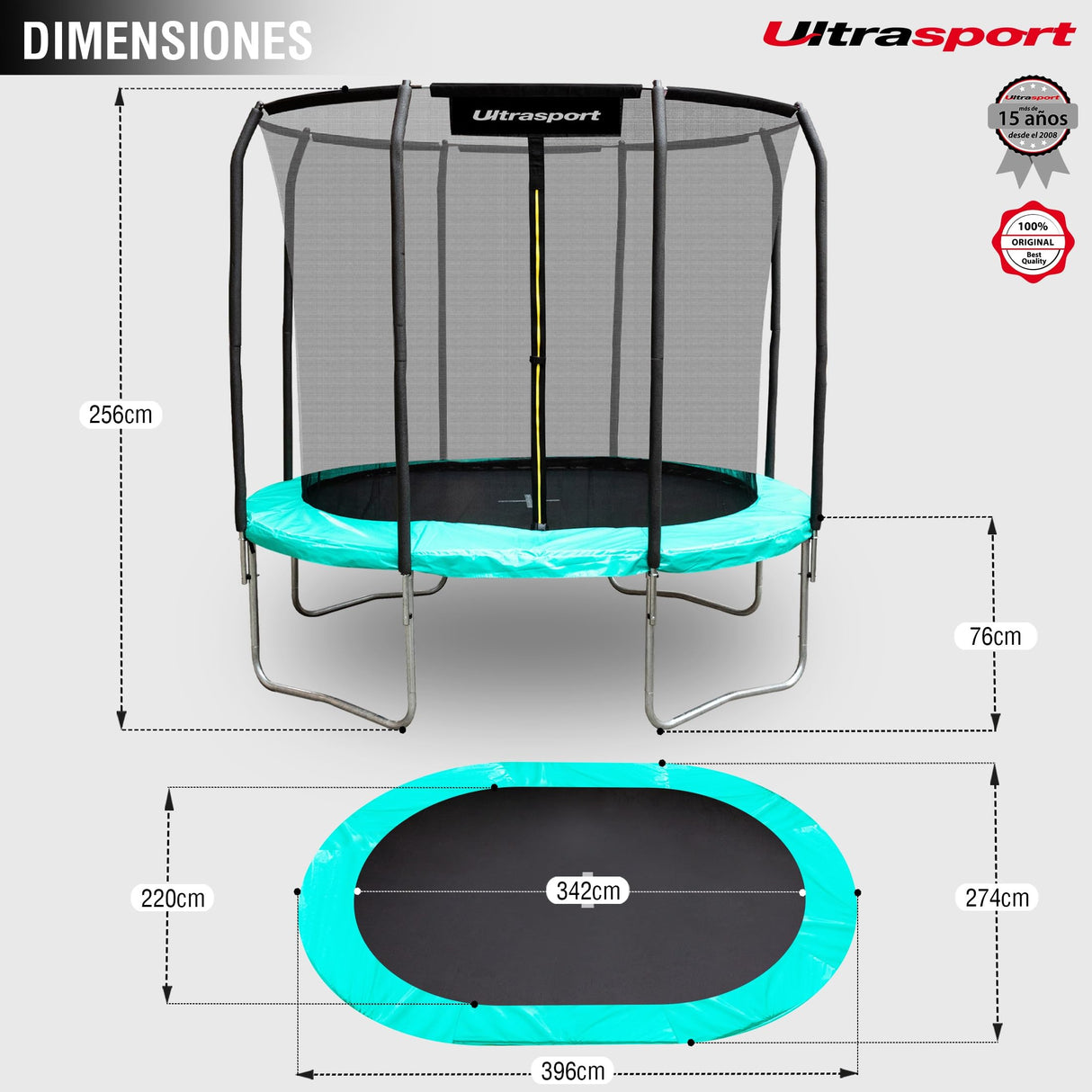 Ultrasport Cama elástica Ovalada, Unisex-Adult, Menta/Negro, Medium