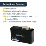 StarTech.com Adaptador Vídeo Externo USB 3.0 a HDMI® y DVI Tarjeta Gráfica Externa Cable Dual Head - 1x HDMI Hembra - 1x DVI - 2048x1152