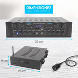 Pyle Amplificador de Audio, Inalambrico, Bluetooth, Estereo, 4 Canales, Entrada de microfono, AUX, Salida del Altavoz del subwoofer RCA, USB, Potencia Maxima de 500W a 4-8 ohmios