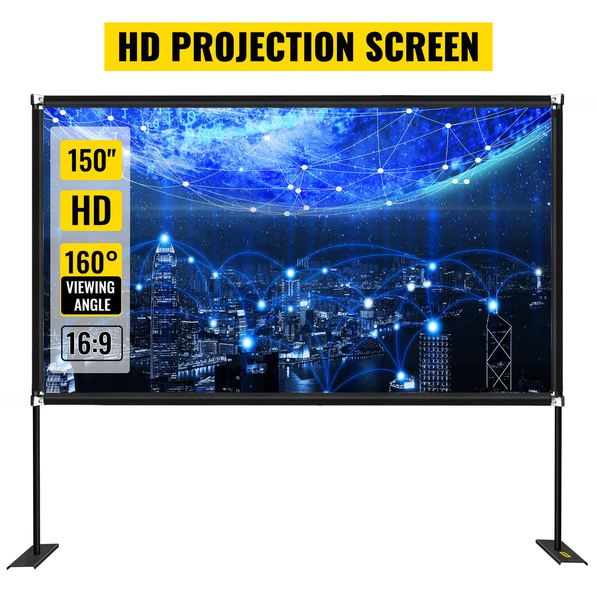 VEVOR Pantalla Proyector 381 cm Pantalla de Proyector con Soporte 347 x 202 cm HD 16:9 Pantalla de Proyección Móvil 160 Grados Pantalla Home Cinema de Tela Oxford 282,7 cm para Casa Oficina Patios