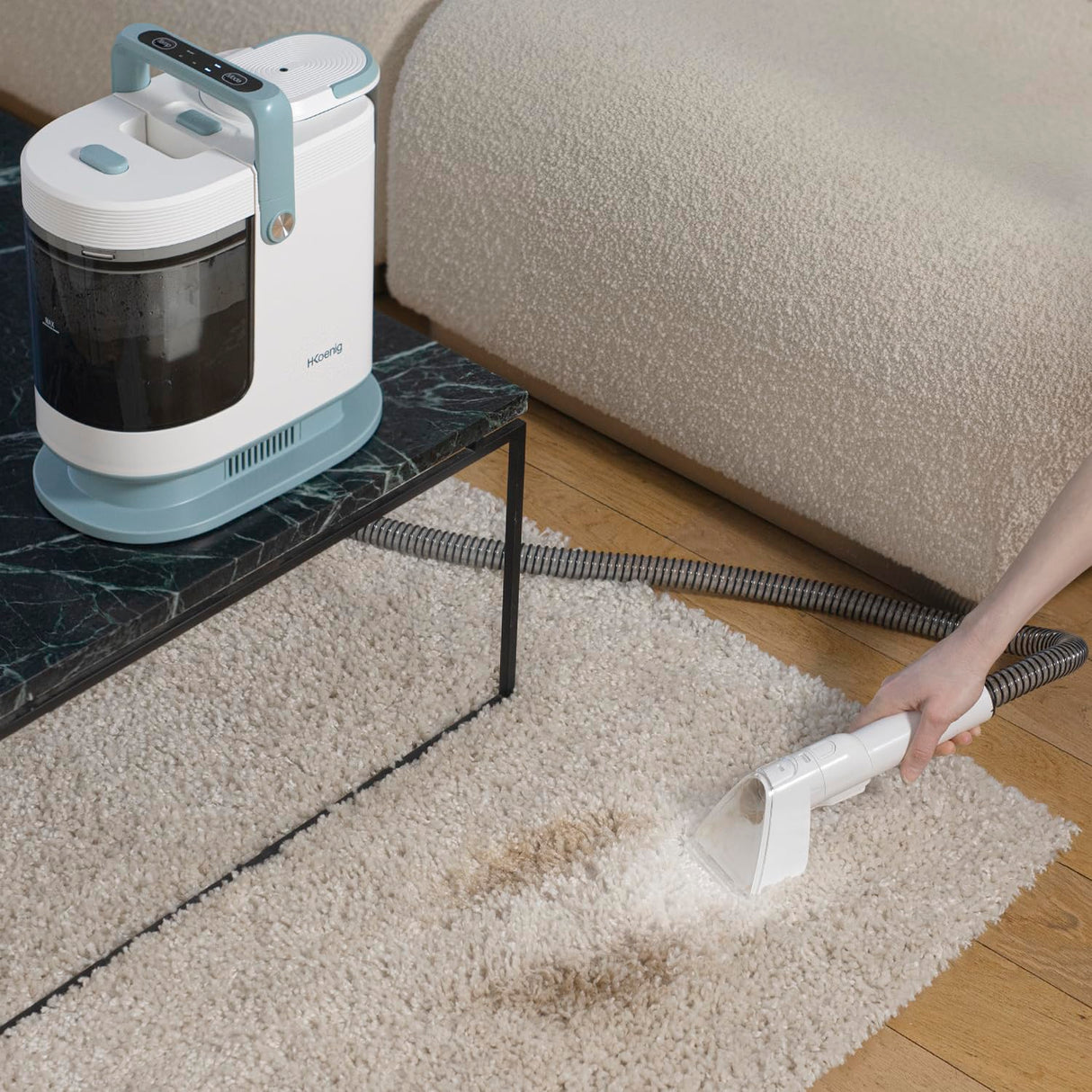 H.Koenig Limpiador textil con agua caliente y vapor TWT99, 1700 W, Doble Depósito 1600ml y 1250ml, Quitamanchas para Alfombras, Sofas, Tapicerías, Coches