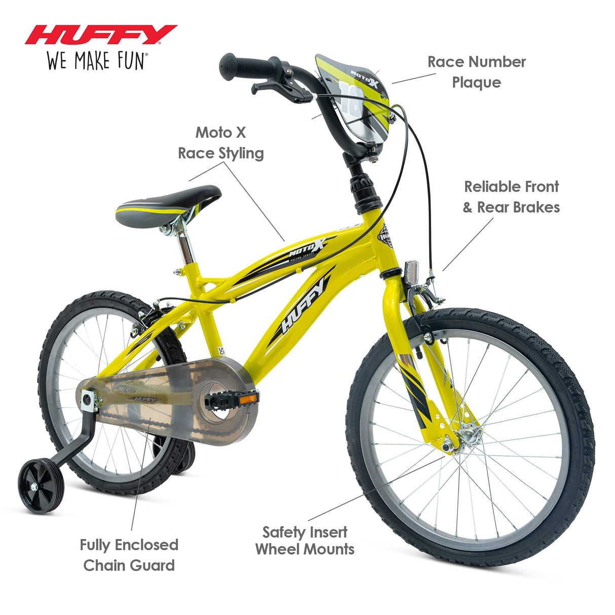 Huffy Moto X para niños, Unisex Juvenil, Amarillo, 18 "