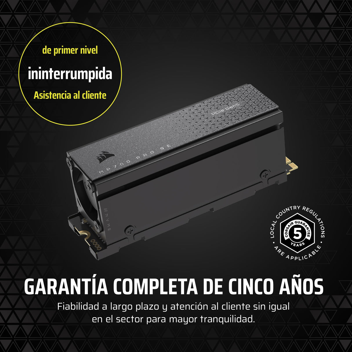 Corsair MP700 Pro SE con Refrigerador de Aire 4 TB PCIe 5.0 x4 NVMe 2.0 M.2 SSD – M.2 2280 – hasta 14.000 MB/s de Lectura Secuencial – 3D TLC NAND de Alta Densidad – Negro