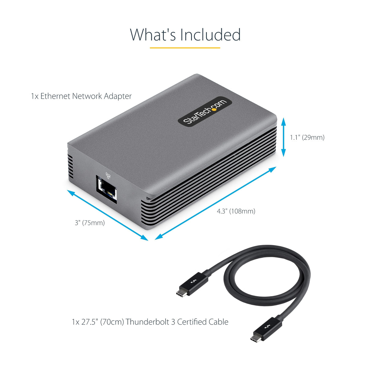 StarTech.com Adaptador de Red Ethernet Thunderbolt 3-10GbE - Multigigabit - Adaptador de Red Externo Thunderbolt 3 a RJ45 - Nic 10GBASE-T/5-2.5GBASE-T - 10Gb - Cable TB3 - Win/Mac (TB310G2)