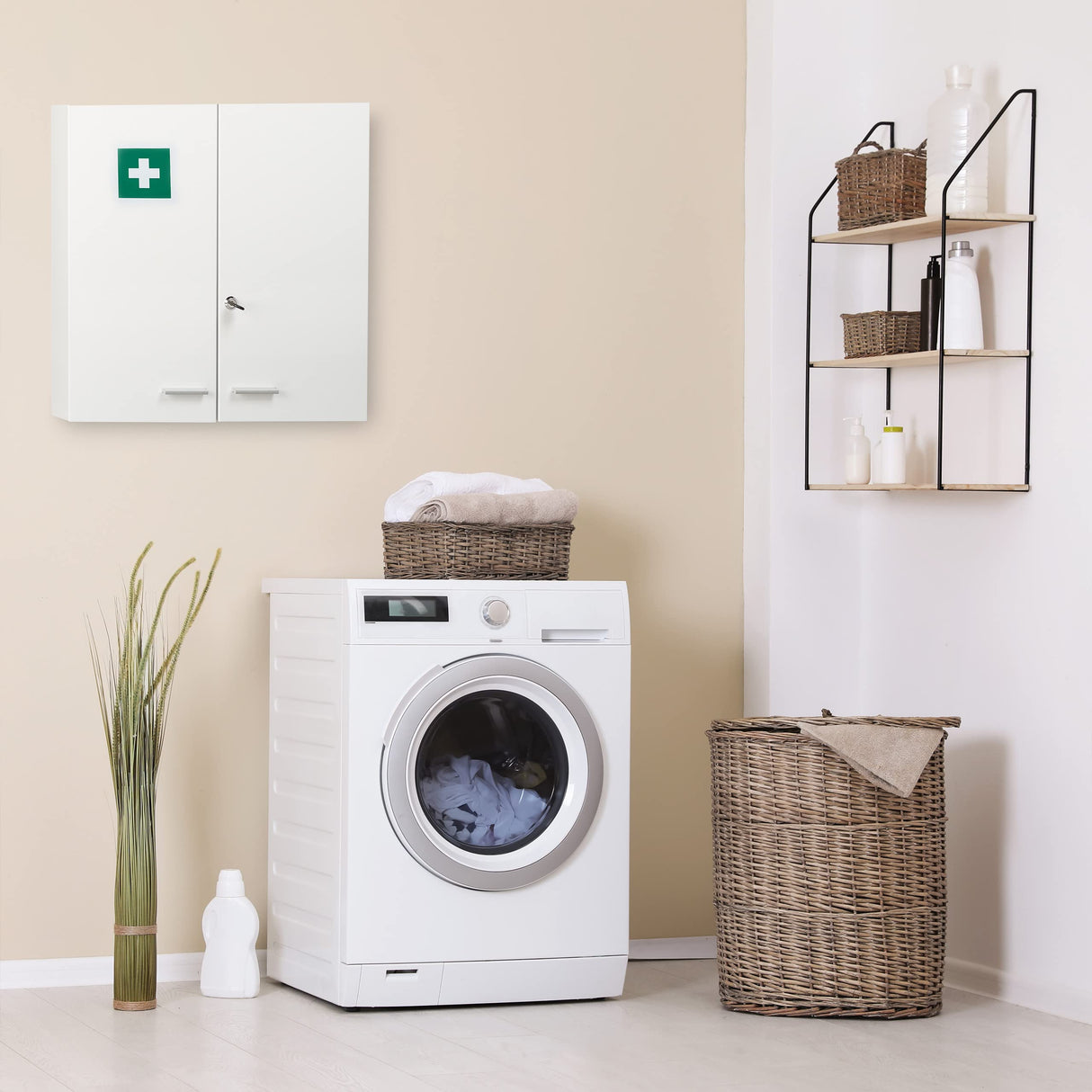 Relaxdays Armario Botiquín de Acero con Cerradura, 11 Compartimentos, 53x53x21,5cm, 2 Puertas, Primeros Auxilios, Blanco, 53 x 53 x 21.5 cm