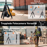 Rollei Tripode Camara Portátil Negro, 145cm Compact Traveler No.1 Carbon Trípode de Viaje Ligero con Soporte para Teléfono y Rótula de Bola 8kg Carga para Movil y Camara, Trípode-Cámara-Viaje-Tripod