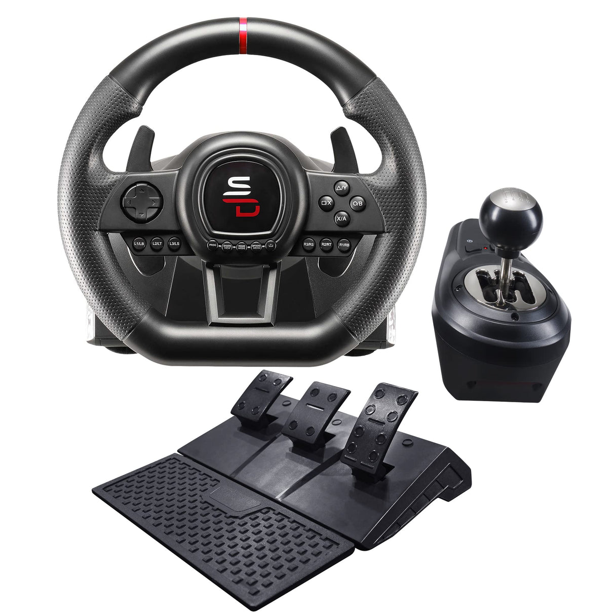 Subsonic Volante de carreras Superdrive GS650X con cambio manual, 3 pedales y levas de cambio para Xbox Serie X/S, PS4, Xbox One (programable)