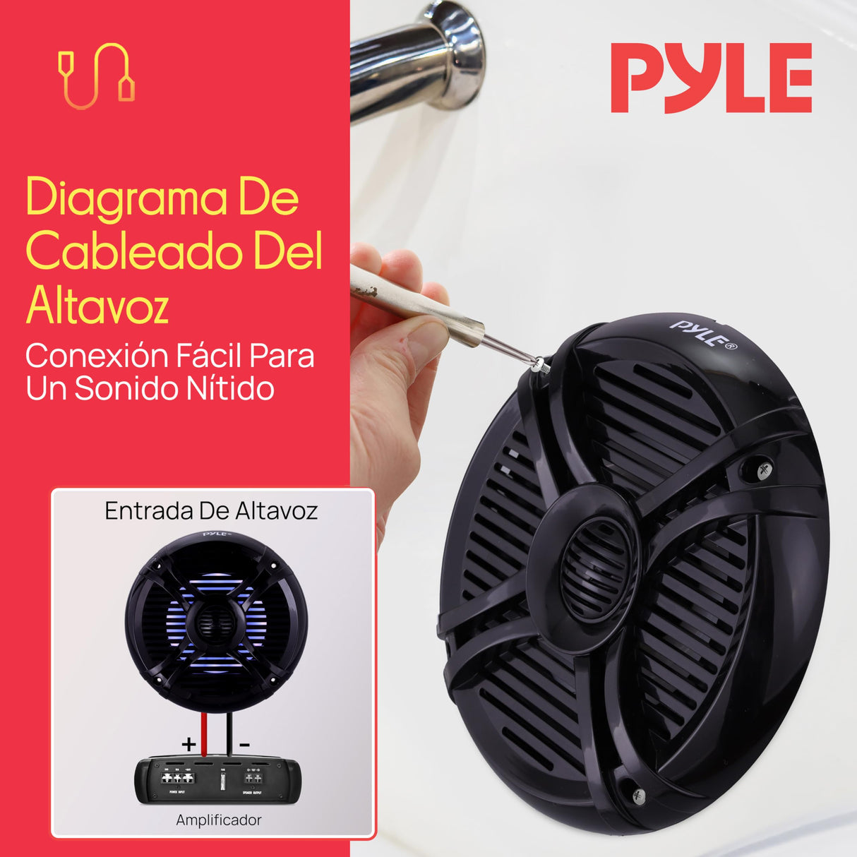 Pyle par de Altavoces Marinos de 6.5”, 250V, Sonido Estereo, Duales, Exteriores, Resistentes al Agua y a la Intemperie