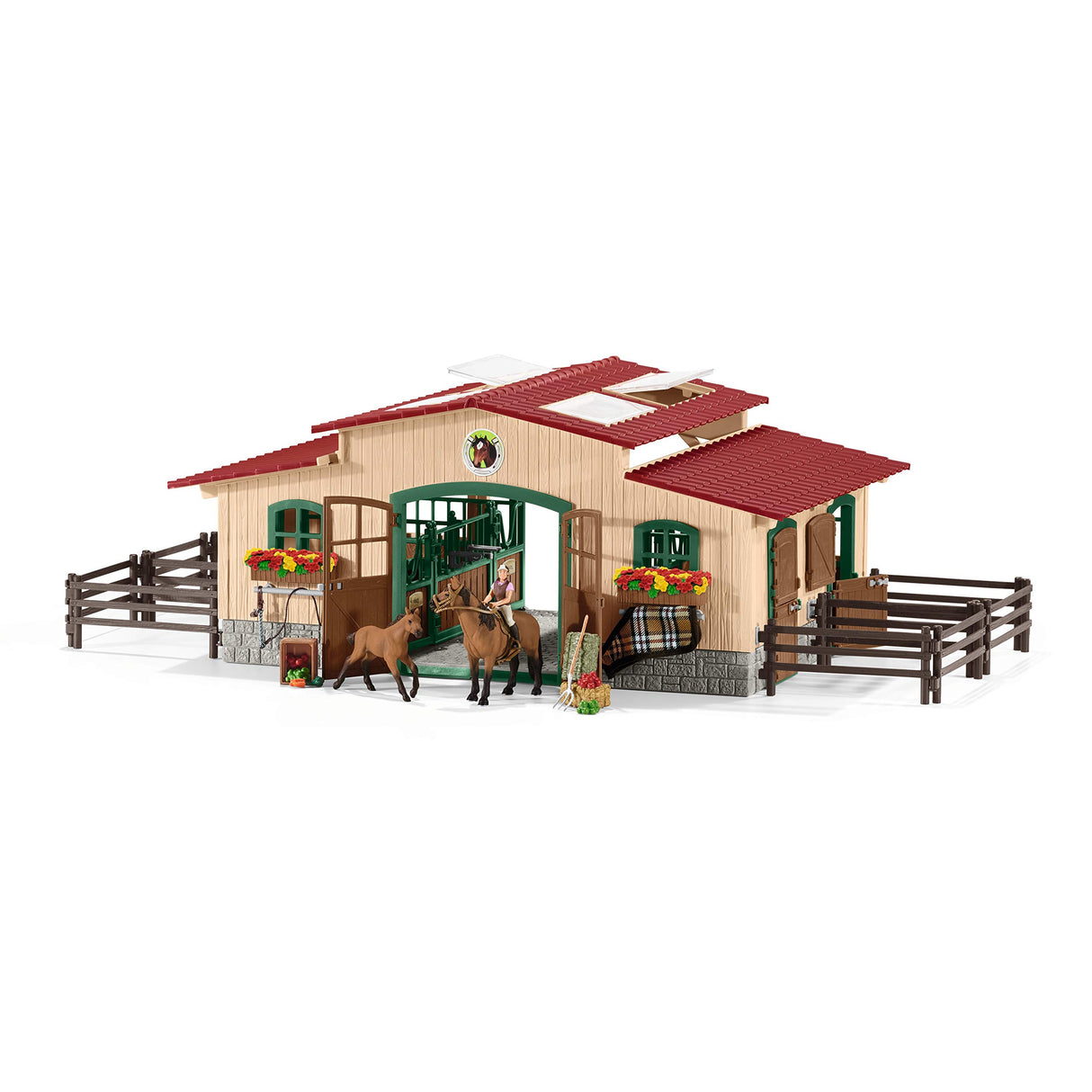 Schleich 42195 Caballeriza con Caballos y Accesorios, a Partir de 3 años, Farm World - playset, 96 Piezas