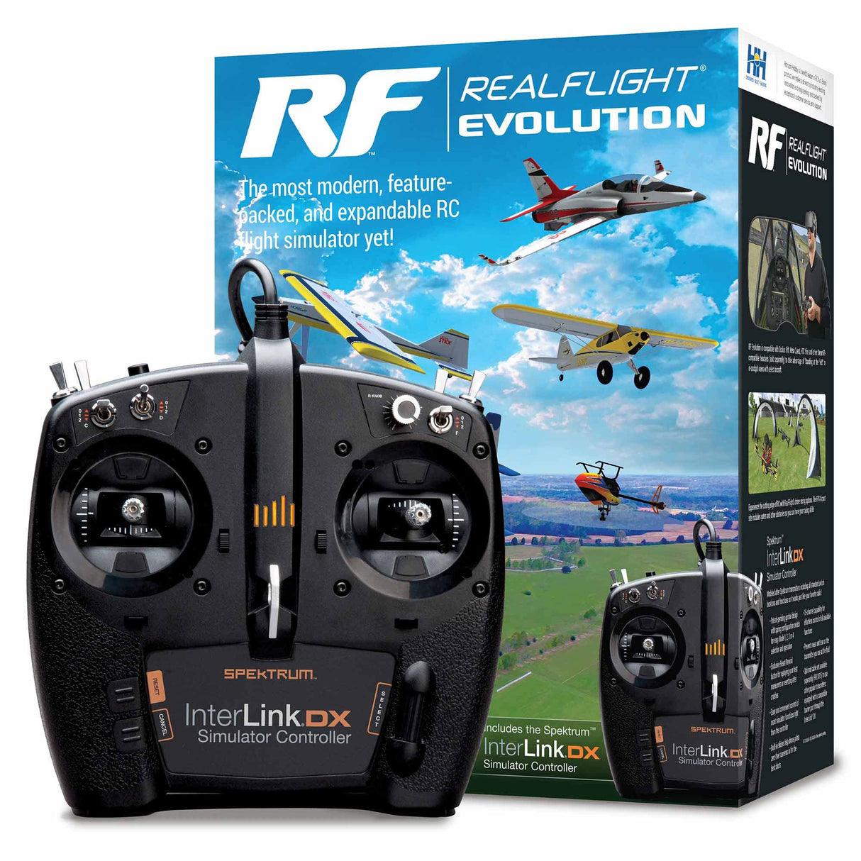 REALFLIGHT Evolution - Software de simulador de Vuelo RC con Controlador Interlink DX Incluido RFL2000 simuladores de Aire/Heli compatibles con Auriculares VR Opciones multijugador en línea