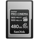 SanDisk Pro-Cinema CFexpress Type A Tarjeta de 480 GB (hasta 1800 MB/s de Velocidad de Lectura y hasta 1650 MB/s de Escritura, 4K, 6K, 8K, VPG200)