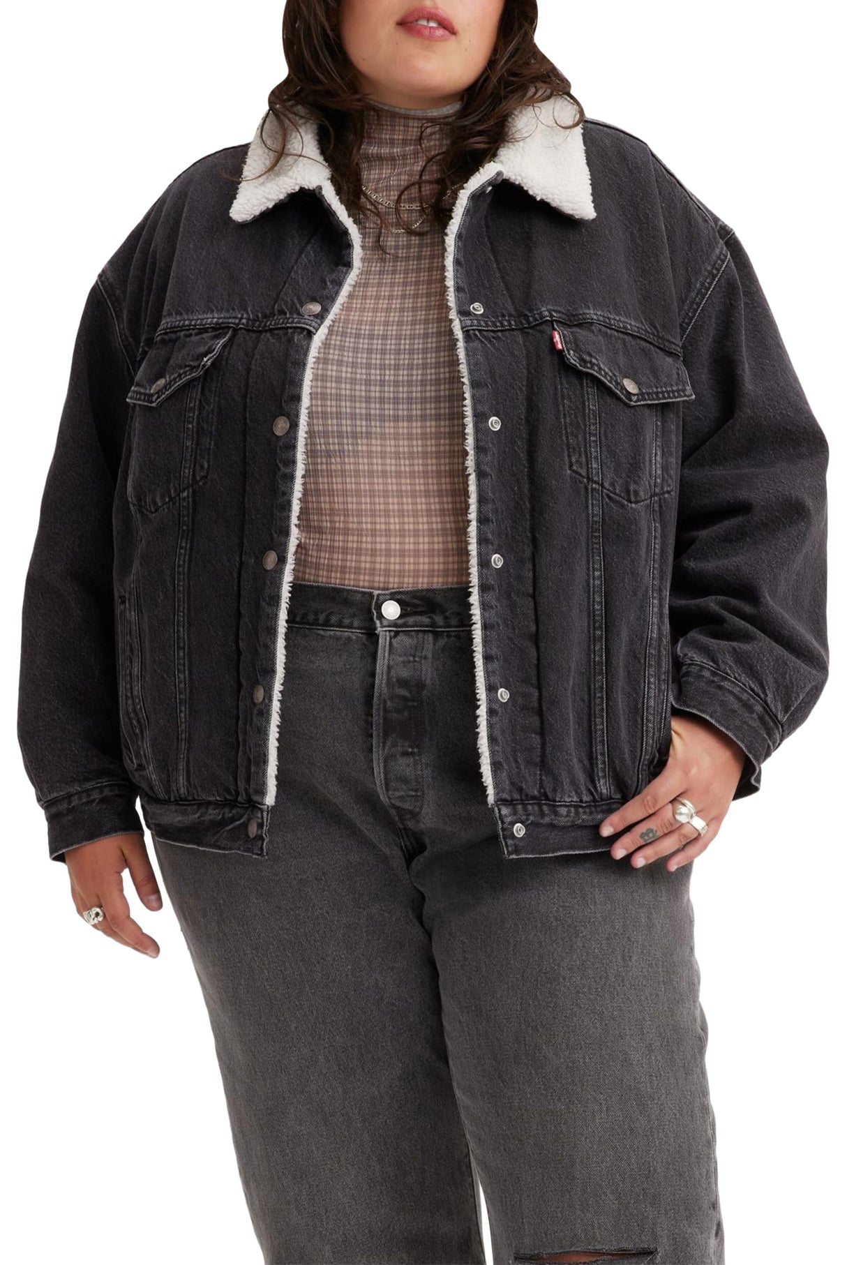 Levi's Plus Size 90s Sherpa Trucker Jacket Mujer, Are You Afraid Of The Dark, 3XL