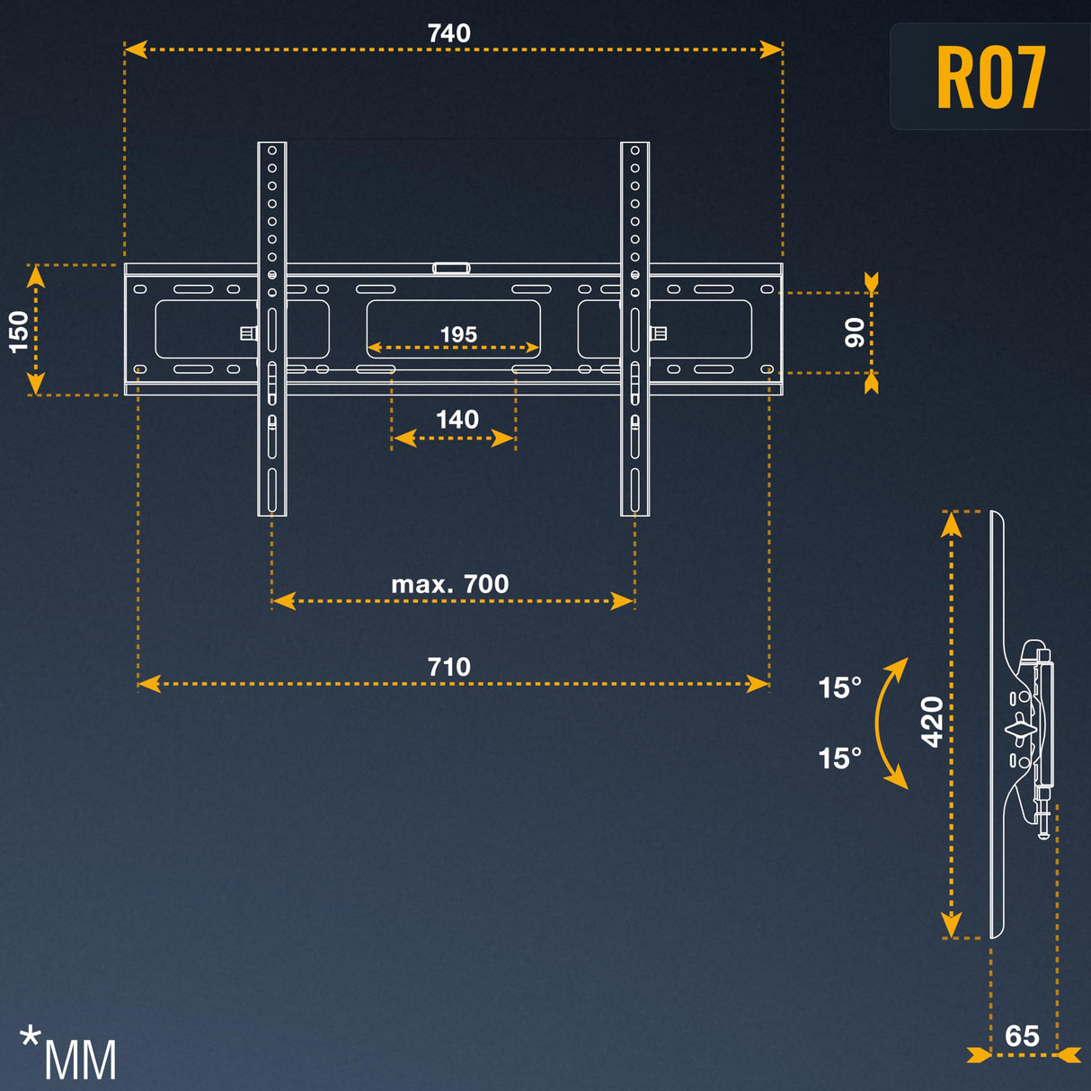 RICOO Soporte TV Pared Inclinable Fijo Plano Televisión 37-80" (94-203cm) R07 Slim Universal Televisor LED/LCD/Curvo VESA 300x200-600x400