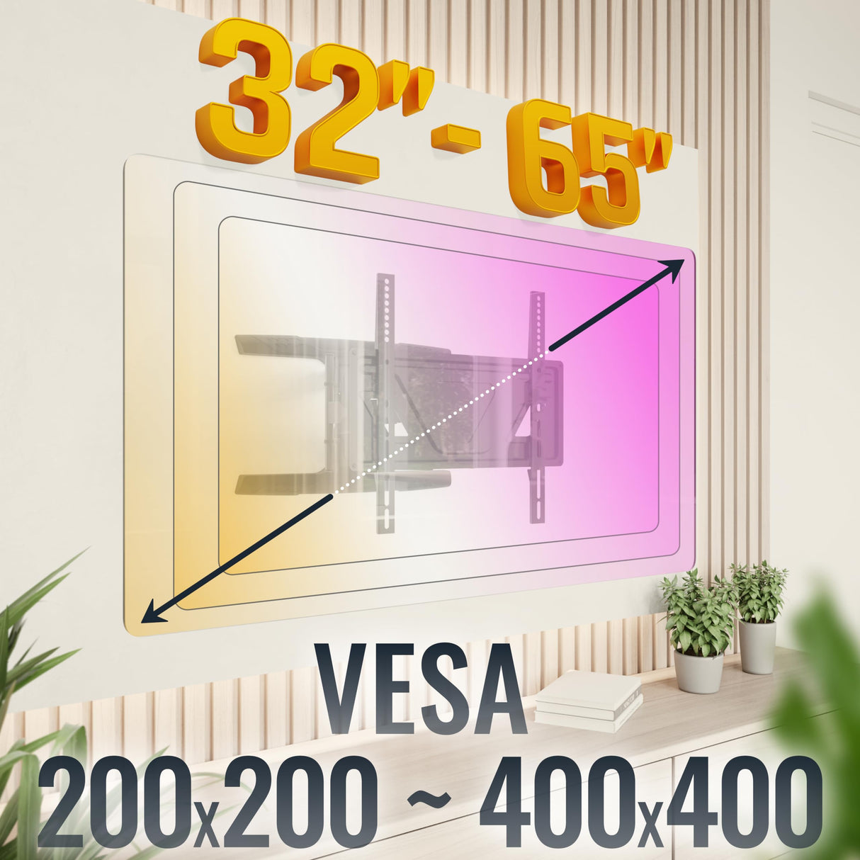 RICOO Soporte TV Pared Giratorio Inclinable Televisión 32-65" (81-165cm) S9544 Brazo Universal Televisor LED/LCD/Curvo VESA 200x200-400x400