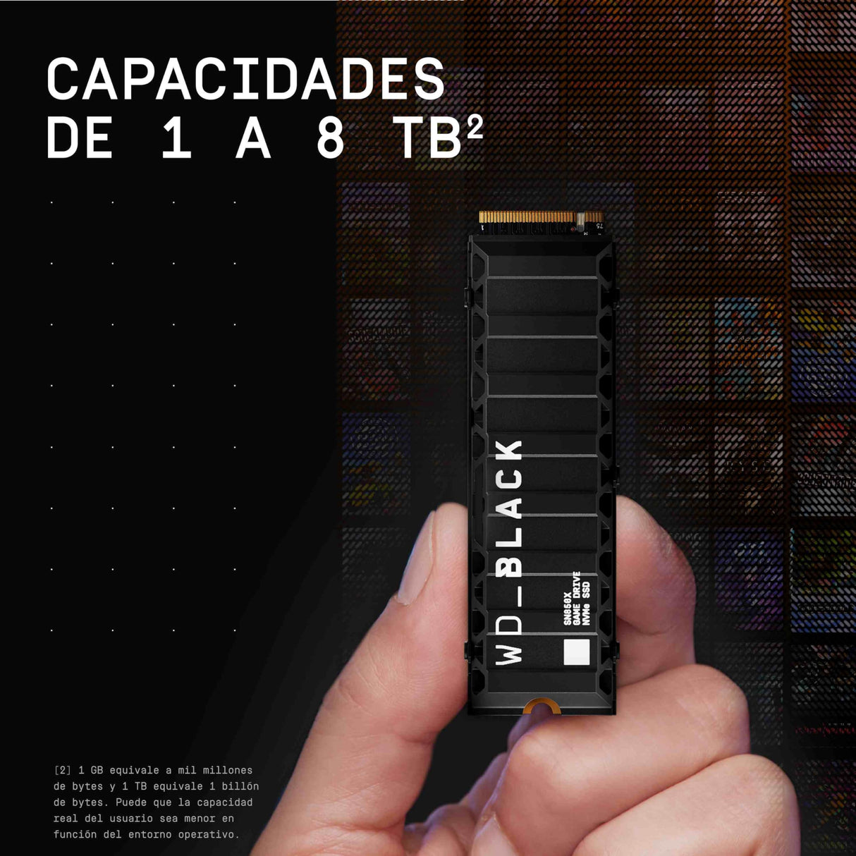 WD_BLACK SN850X NVMe SSD 8 TB M.2 2280 NVMe SSD con disipador de calor, Velocidades de lectura hasta 7200 MB/s, escritura 6600 MB/s, SSD para Juegos internos, PCIe Gen4, SSD de alto rendimento, Negro