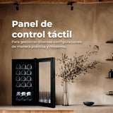 EVVO Vinoteca 15 Botellas, Botellero Vertical, Display Temperatura Interior, Tecnología de Enfiramiento Termoeléctrico, Temperatura Ajustable 5-18ºC, Muy Silenciosa 39 dB, Pantalla Táctil Modelo: VT15
