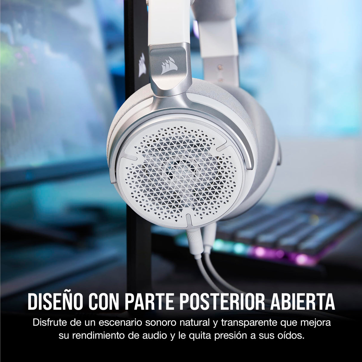 Corsair VIRTUOSO PRO Auriculares con Cable para Juegos Multiplataforma de Espalda Abierta - Micrófono Desmontable - Controladores Grafeno - PC, Mac, PS5, PS4, Xbox, Nintendo Switch, Móvil - Blanco