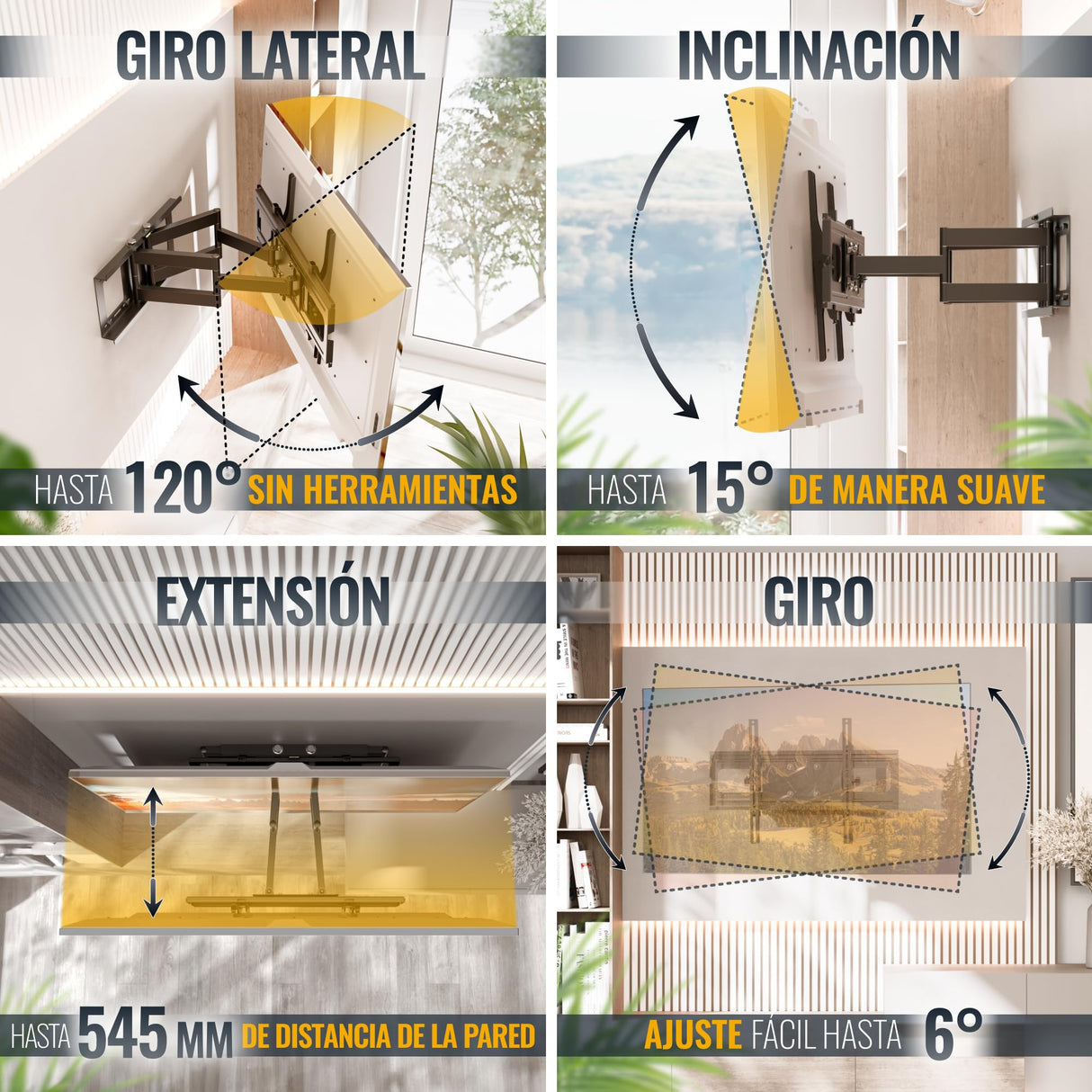 RICOO Soporte TV Pared 40-75" Pulgadas (102-191cm) R06-F Brazo articulado Giratorio Inclinable Colgador televisión Universal VESA 300x200-600x400