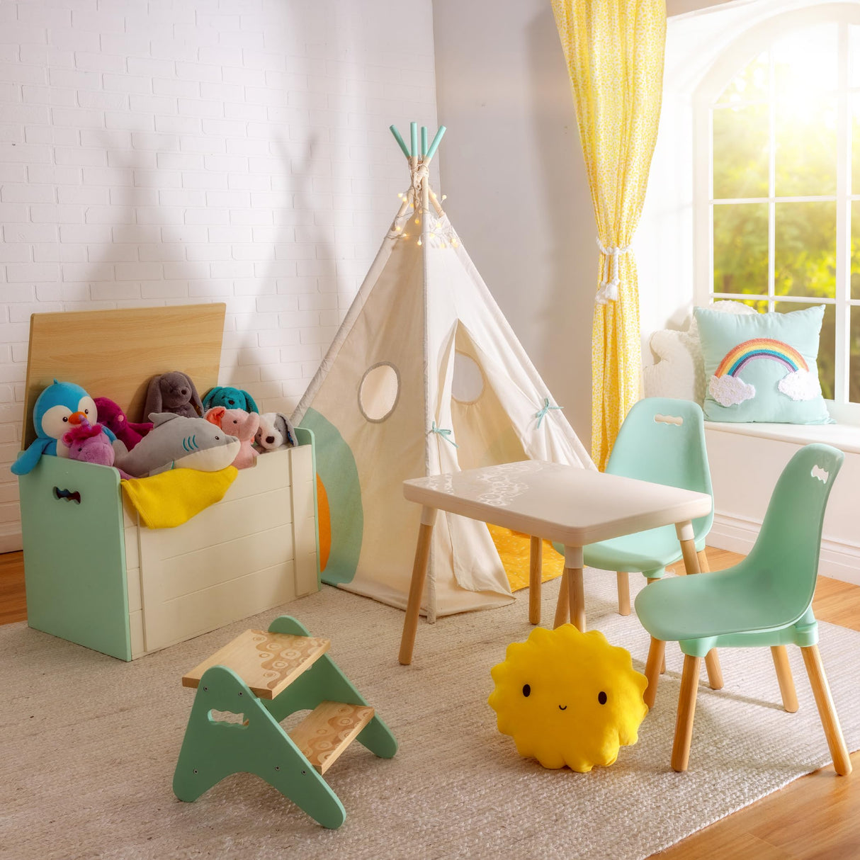 B. Spaces by Battat - Juego de Muebles Infantiles - 1 Mesa y 2 Sillas Infantiles con Patas de Madera Natural (Marfil y Madera Natural)