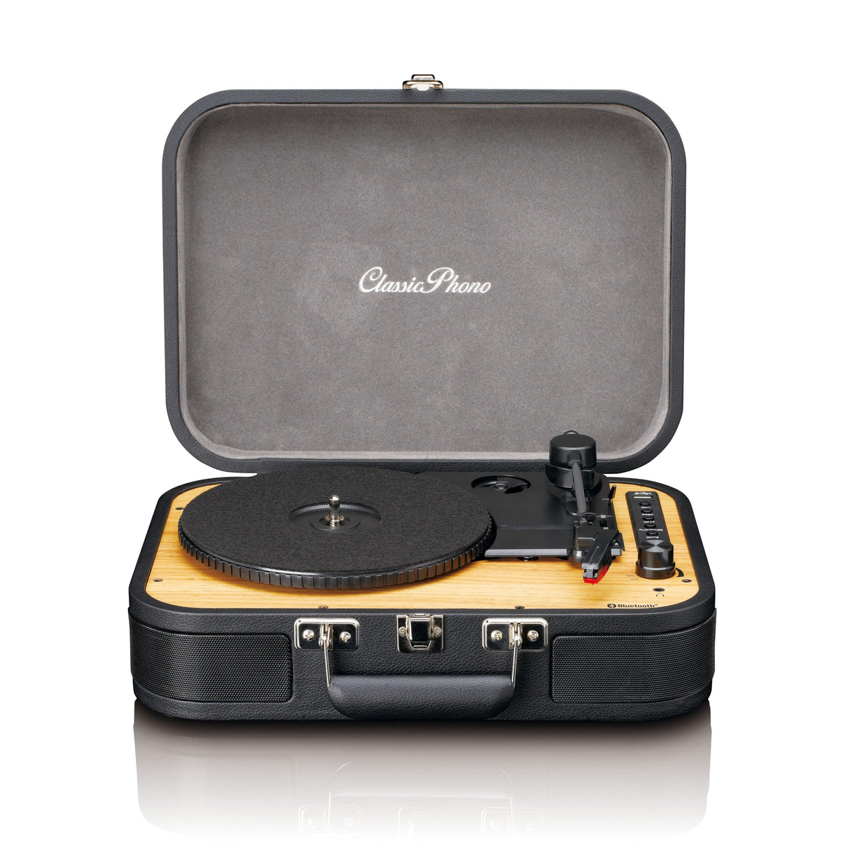 Tocadiscos Lenco Classic Phono TT-116 Bluetooth con 3 velocidades, 33, 45 y 78 RPM, Tocadiscos de Vinilo Vintage, Salida RCA, Altavoz estéreo, Negro