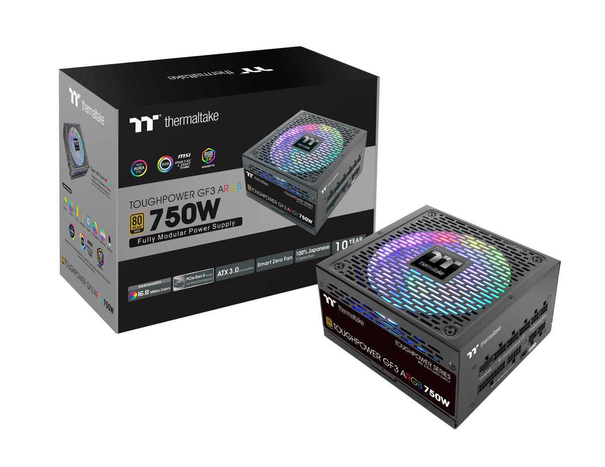 Thermaltake Toughpower GF 3 ARGB 750W | PC ATX 3.0 Power Supply | PCIe Gen 5.0 | 80-Plus-Gold | Fully Modular | Quiet 140 Fan | EU Certified | Black