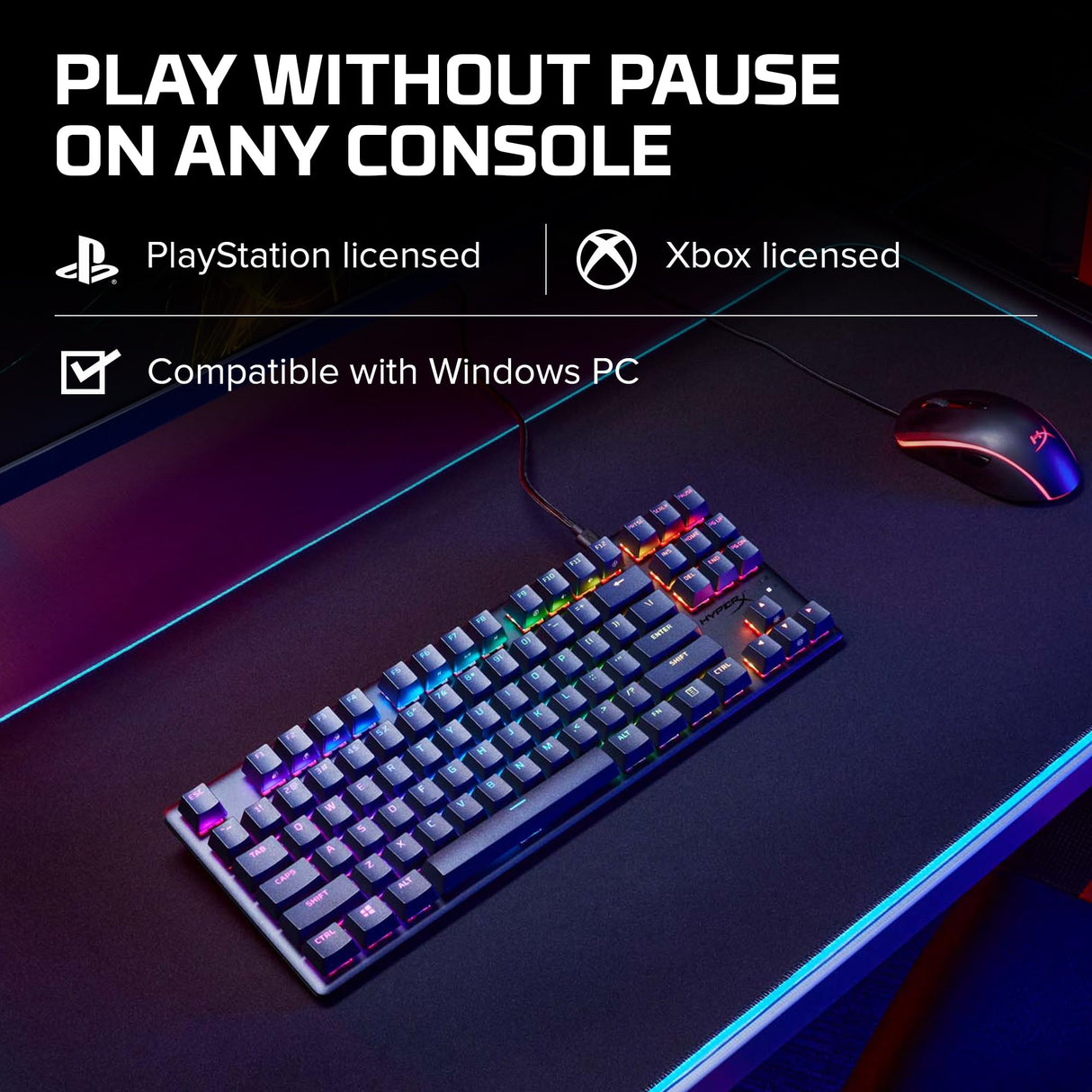 HyperX Alloy Origins Core - Teclado mecánico para Juegos PBT Teclas Tenkeyless TKL Blue Switch Clicky LED RGB Retroiluminación Playstation Xbox con Licencia para PC, PS5, PS4, Xbox Series X|S, Xbox