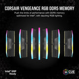 Corsair VENGEANCE RGB DDR5 32GB (2x16GB) 6200Mhz C36 Memoria per Desktop (Regulación de Voltaje a Bordo, perfiles XMP 3.0 Personalizados, Factor de Forma Compacto, Optimizadas para Intel) Negro