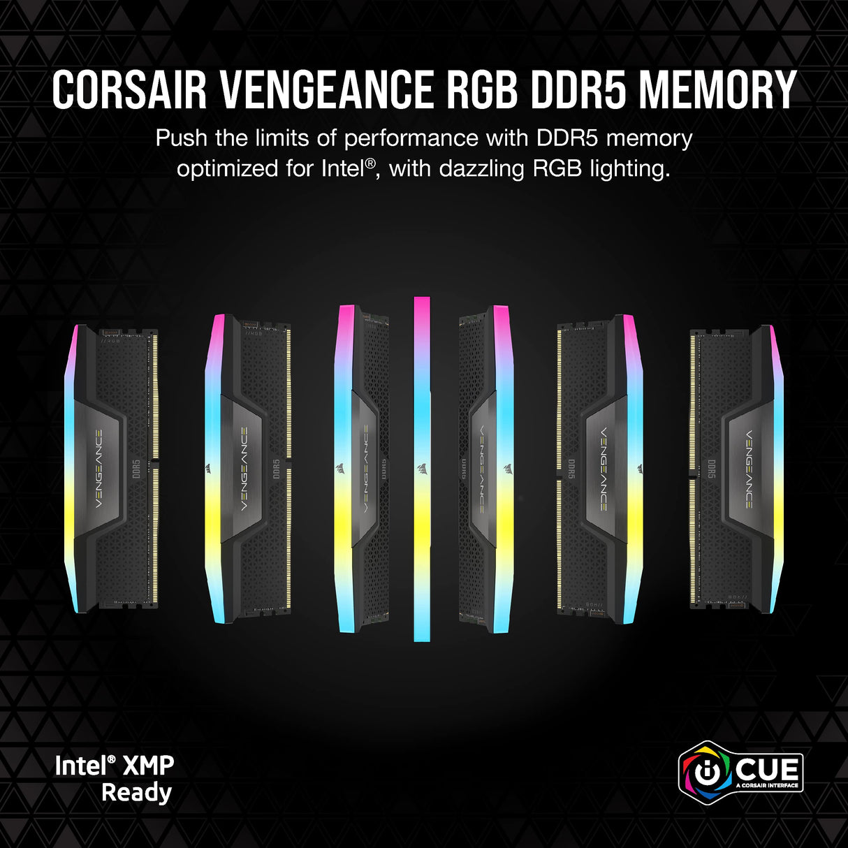 Corsair Vengeance RGB DDR5 32GB (2x16GB) 5200Mhz C40 Memoria per Desktop (Regulación de Voltaje a Bordo, perfiles XMP 3.0 Personalizados, Factor de Forma Compacto, Optimizadas para Intel) Negro