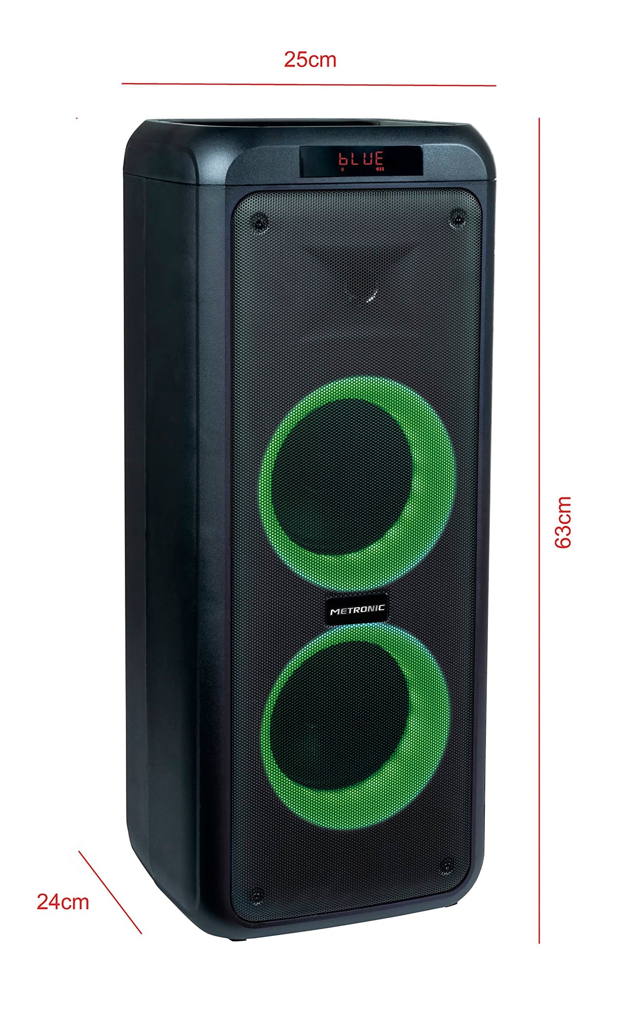 Metronic 477182 - Altavoz portátil Bluetooth Potente 600W Party XL, LED Lights, USB, MicroSD, 2 entradas para Micro, AUX-IN, Mando a Distancia, asa para Transporte, Micro Incluido, Negro