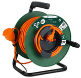 Electraline 49236 Alargador de jardín con enrollacables 30 Mt, enchufe y toma Europea 2 polos, apto para Electrodomésticos de jardinería, con protección y Platin Fix, sección Cable 2x1,5 mm2