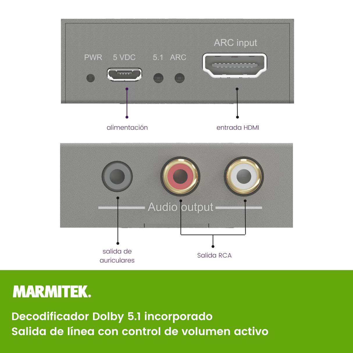 HDMI Audio Extractor CEC - Marmitek CEC130 - Admite control de volumen a través de CEC - Convertidor HDMI - Interfaz de Audio