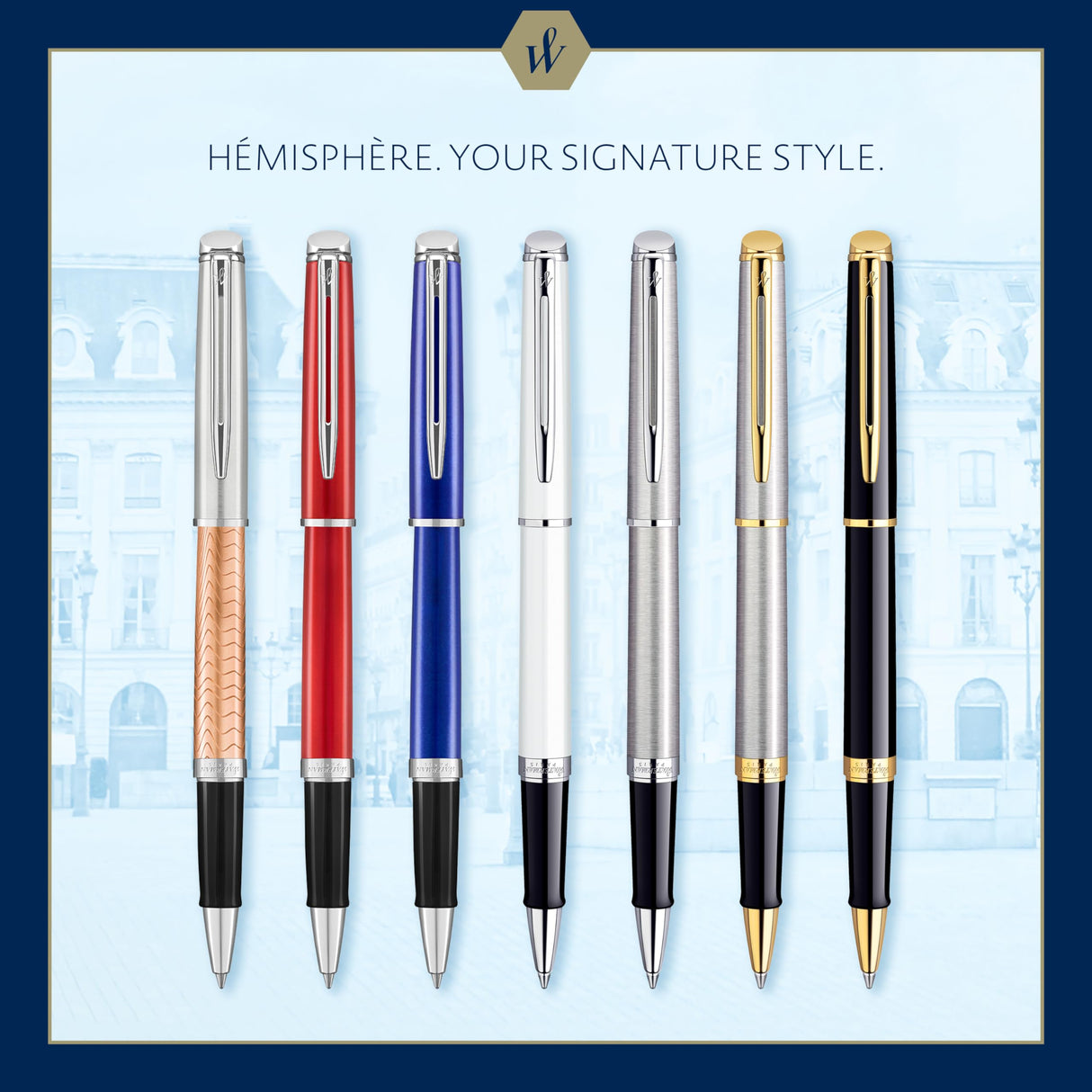 Waterman Hémisphère rotulador roller | color negro brillante con adorno de oro de 23 quilates | punta fina con cartucho de tinta negra | estuche de regalo